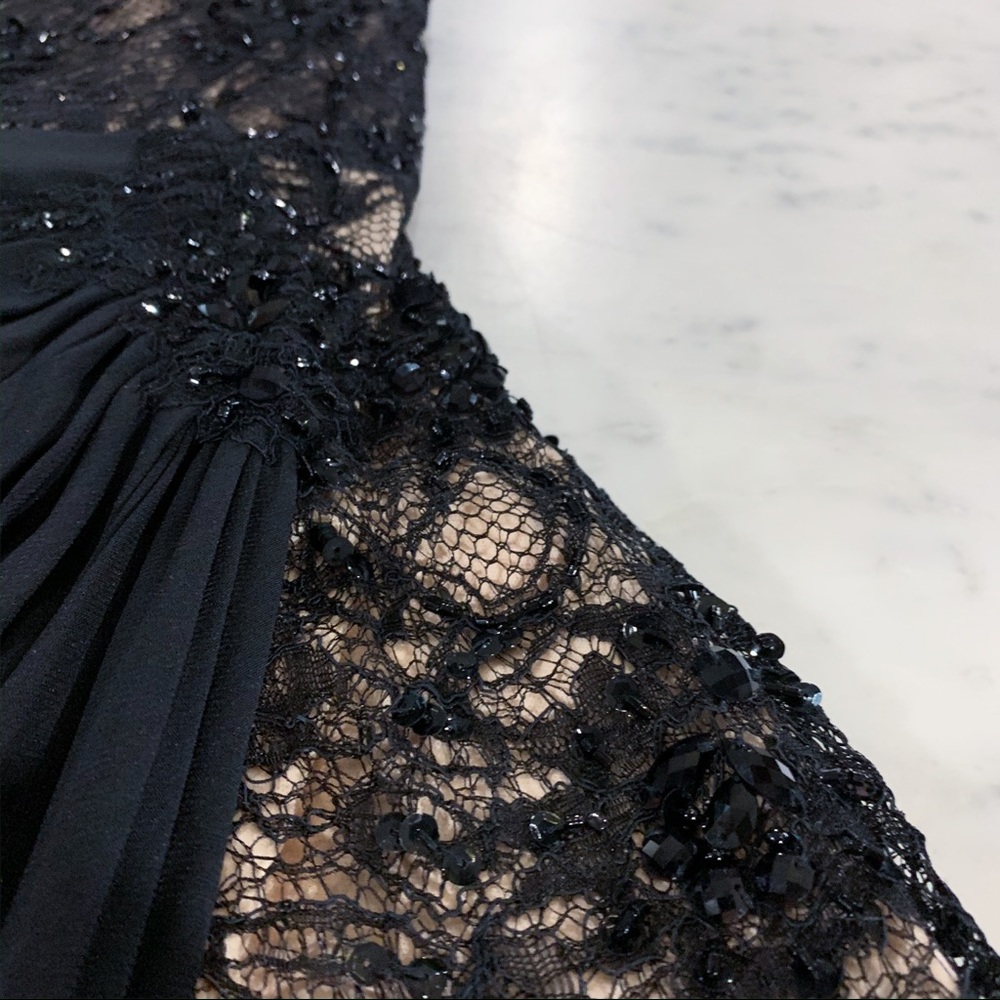 Black Lace Over Nude Evening Gown - Picture 7 of 8